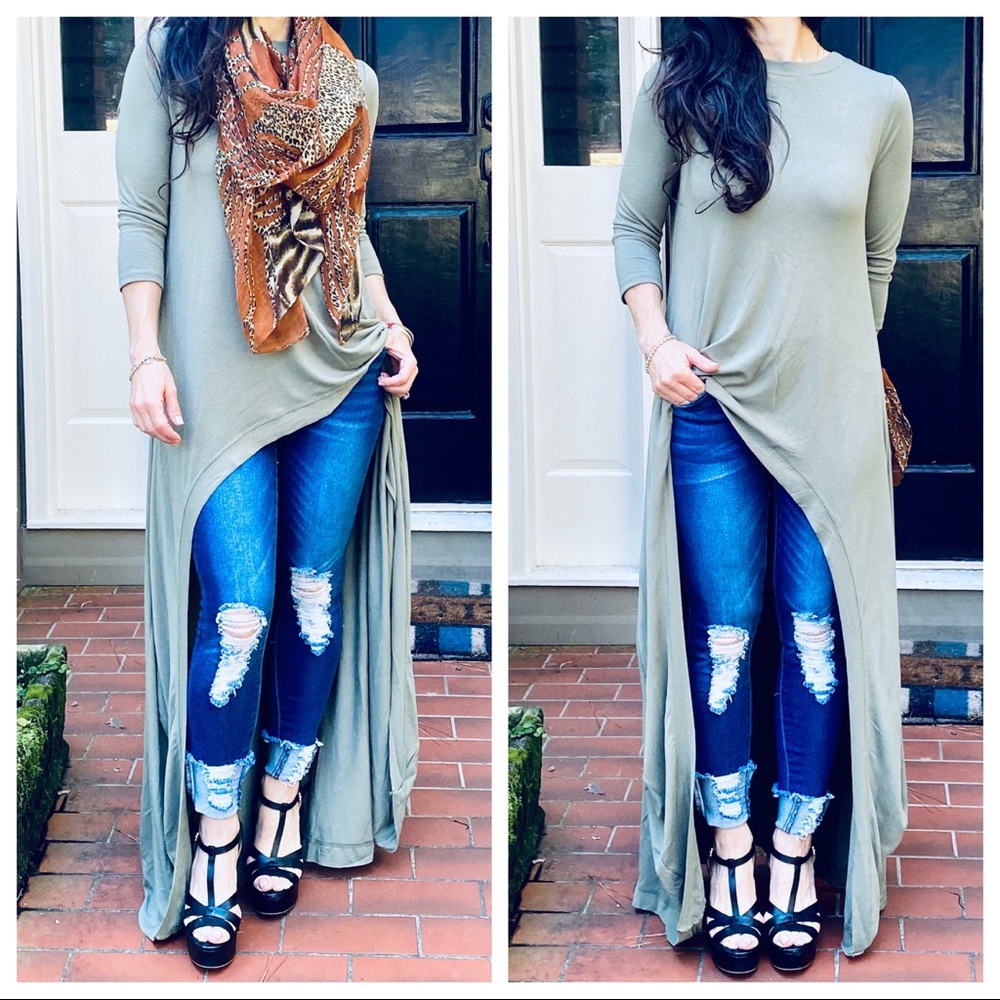 Best selling high low Light Olive tunic dress - Picture 8 of 10